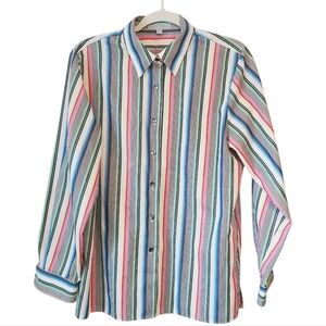 Foxcroft | Women's Multi-Color Classic Fit Striped Button-Down Shirt (Size 12)